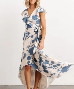 Soi Jacqueline Wrap Maxi Dress | Ivory + Slate Floral Dresses