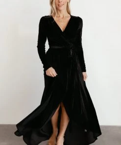 BB Custom Jada Ribbed Velvet Wrap Dress | Black Dresses