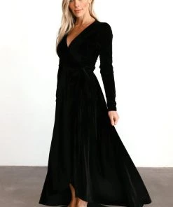 BB Custom Jada Ribbed Velvet Wrap Dress | Black Dresses