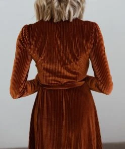 BB Custom Jada Ribbed Velvet Wrap Dress | Copper