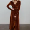 BB Custom Jada Ribbed Velvet Wrap Dress | Copper