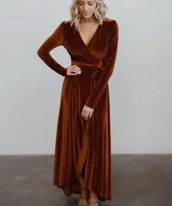 BB Custom Jada Ribbed Velvet Wrap Dress | Copper