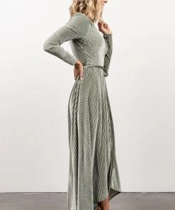 BB Custom Dresses Jada Ribbed Velvet Wrap Dress | Dusty Sage