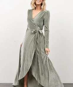 BB Custom Dresses Jada Ribbed Velvet Wrap Dress | Dusty Sage