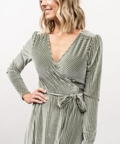 BB Custom Dresses Jada Ribbed Velvet Wrap Dress | Dusty Sage