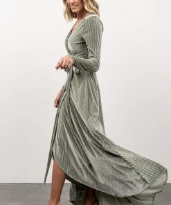 BB Custom Dresses Jada Ribbed Velvet Wrap Dress | Dusty Sage