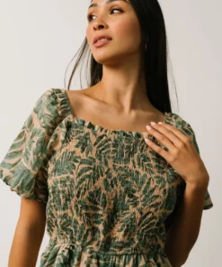 HAY Vacation Jane Smocked Jumpsuit | Sage Palm Print