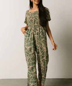 HAY Vacation Jane Smocked Jumpsuit | Sage Palm Print