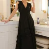 BB Custom Dresses Jasmine Ruffle Maxi Dress | Black