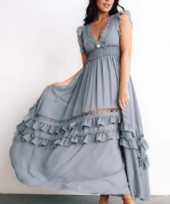 BB Custom Dresses Jasmine Ruffle Maxi Dress | Dusty Blue
