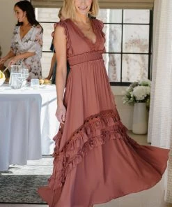 BB Custom Jasmine Ruffle Maxi Dress | Rosy Brown Dresses