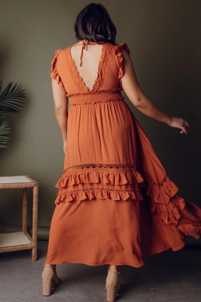 BB Custom Dresses Jasmine Ruffle Maxi Dress | Rust 4 BB Custom Dresses Jasmine Ruffle Maxi Dress | Rust