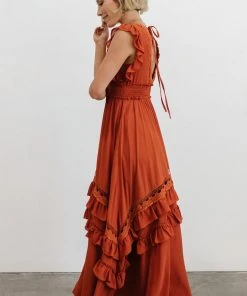 BB Custom Dresses Jasmine Ruffle Maxi Dress | Rust 16 BB Custom Dresses Jasmine Ruffle Maxi Dress | Rust