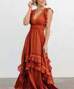 BB Custom Dresses Jasmine Ruffle Maxi Dress | Rust