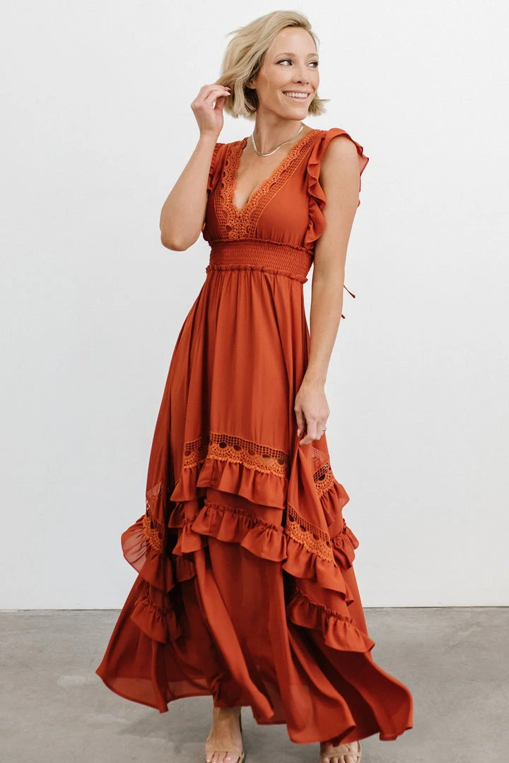 BB Custom Dresses Jasmine Ruffle Maxi Dress | Rust 2 BB Custom Dresses Jasmine Ruffle Maxi Dress | Rust