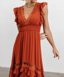 BB Custom Dresses Jasmine Ruffle Maxi Dress | Rust 23 BB Custom Dresses Jasmine Ruffle Maxi Dress | Rust