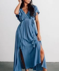 BB Custom Dresses Jennifer Deep V Maxi Dress | Blue