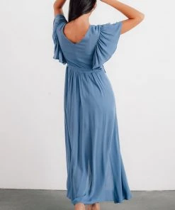 BB Custom Dresses Jennifer Deep V Maxi Dress | Blue