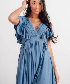 BB Custom Dresses Jennifer Deep V Maxi Dress | Blue