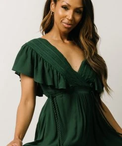 BB Custom Jennifer Deep V Maxi Dress | Dark Green