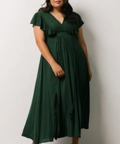 BB Custom Jennifer Deep V Maxi Dress | Dark Green
