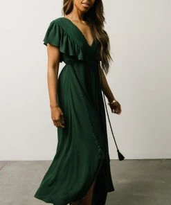 BB Custom Jennifer Deep V Maxi Dress | Dark Green