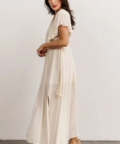 BB Custom Jennifer Deep V Maxi Dress | Ivory