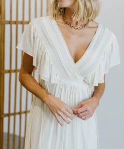 BB Custom Jennifer Deep V Maxi Dress | Ivory