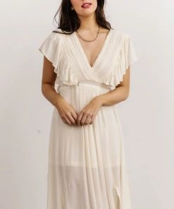 BB Custom Jennifer Deep V Maxi Dress | Ivory