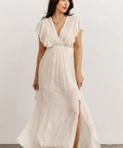 BB Custom Jennifer Deep V Maxi Dress | Ivory