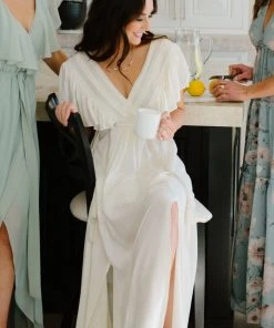 BB Custom Jennifer Deep V Maxi Dress | Ivory