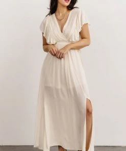 BB Custom Jennifer Deep V Maxi Dress | Ivory