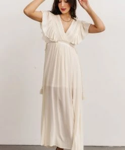 BB Custom Jennifer Deep V Maxi Dress | Ivory