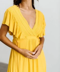 BB Custom Jennifer Deep V Maxi Dress | Mustard Dresses