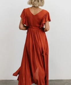 BB Custom Dresses Jennifer Deep V Maxi Dress | Rust