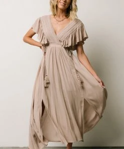 BB Custom Jennifer Deep V Maxi Dress | Sand