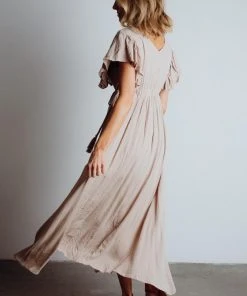 BB Custom Jennifer Deep V Maxi Dress | Sand