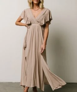 BB Custom Jennifer Deep V Maxi Dress | Sand
