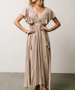 BB Custom Jennifer Deep V Maxi Dress | Sand