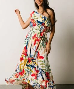 FT Jillian One Shoulder Maxi Dress | Multi Print Dresses