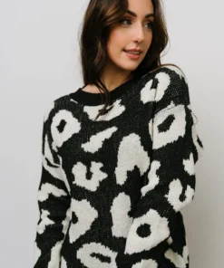 HAY Jonas Animal Print Sweater | Black + Cream