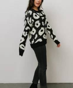 HAY Jonas Animal Print Sweater | Black + Cream