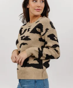 HAY Jonas Animal Print Sweater | Tan + Black