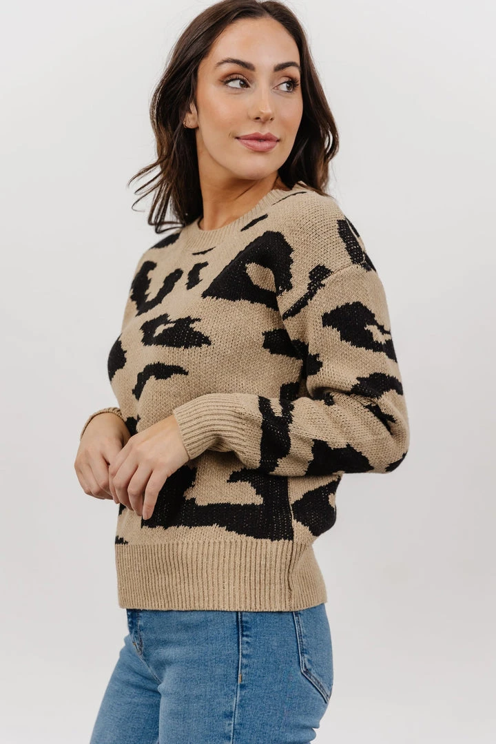 HAY Jonas Animal Print Sweater | Tan + Black 2 HAY Jonas Animal Print Sweater | Tan + Black