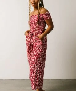 AK Jonni Smocked Jumpsuit | Red Floral Vacation