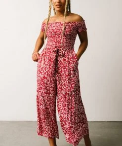 AK Jonni Smocked Jumpsuit | Red Floral Vacation