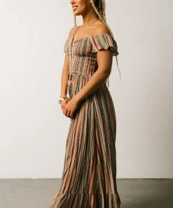 DD Journey Boho Stripe Maxi Dress | Mocha Print Dresses