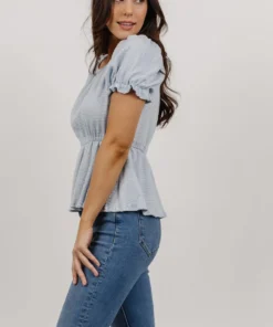 HAY Tops Jules Smocked Top | Light Blue