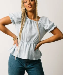 HAY Tops Jules Smocked Top | Light Blue