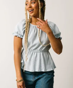 HAY Tops Jules Smocked Top | Light Blue